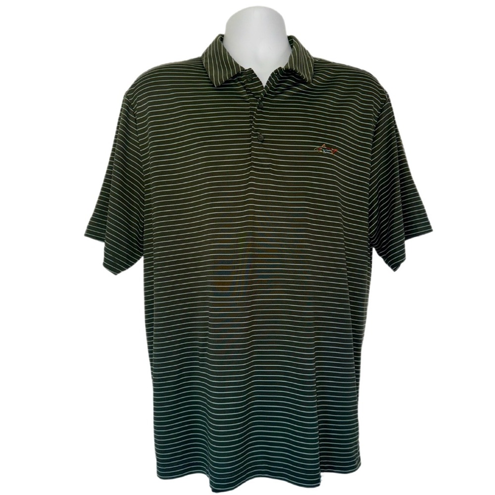 Greg Norman for Tasso Elba “5 Iron” Polo Shirt Men’s L Green Stripe PlayDry Golf